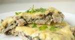 Meat with mushrooms and cheese in the oven recipe with photos